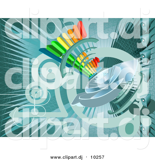 Vector Clipart of a Turquoise Internet Background with a Loud Speaker and Circles