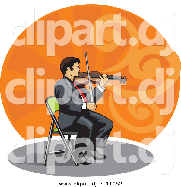 Vector Clipart of a Violinist Sitting on a Chair While Playing a Violin