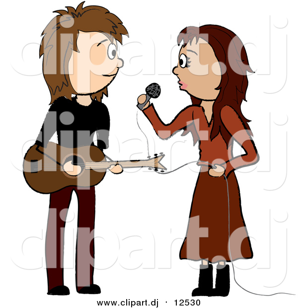 Vector Clipart of a White Female Singer and Male Guitarist