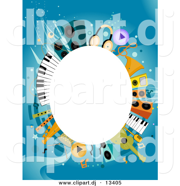 Vector Clipart of a White Oval Copyspace Background Within Music Items Border Design