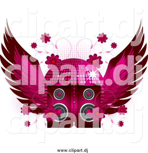 Vector Clipart of a Winged Disco Ball Flowers and Speakers
