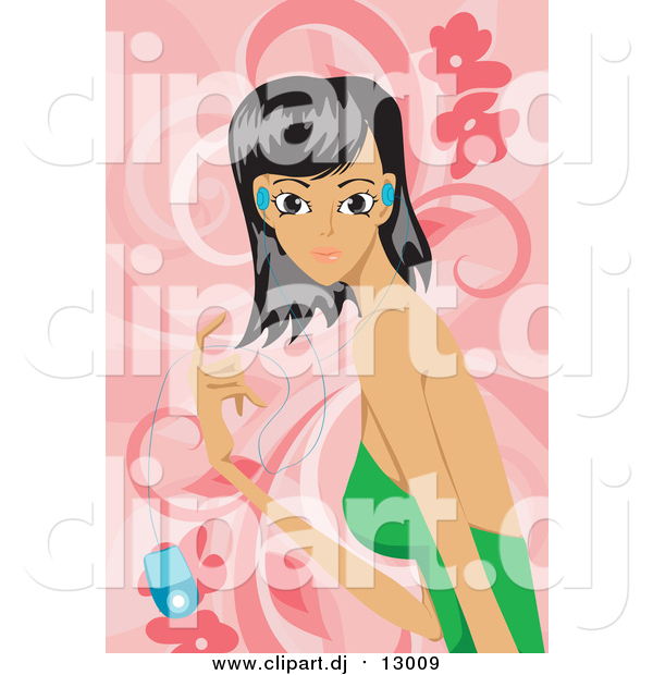 Vector Clipart of a Woman Listening to Music over Pink