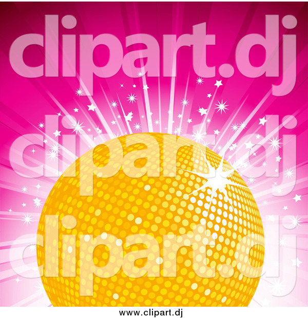 Vector Clipart of a Yellow Disco Ball on a Bursting Pink Background with Stars