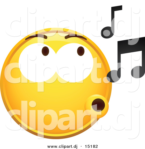 Vector Clipart of a Yellow Smiley Whistling Music Notes