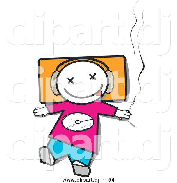 Vector Clipart of a Young Cartoon DJ Boy Listening to Music While Smoking Marijuana Joint
