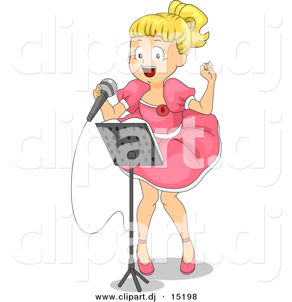 Vector Clipart of a Young Cartoon Girl Singing a Song at Talent Show