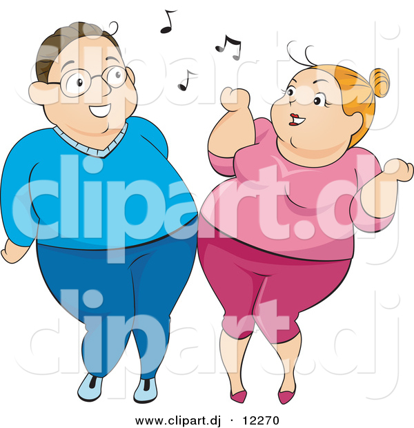 Vector Clipart of an Overweight Cartoon Woman and Man Dancing with Each Other
