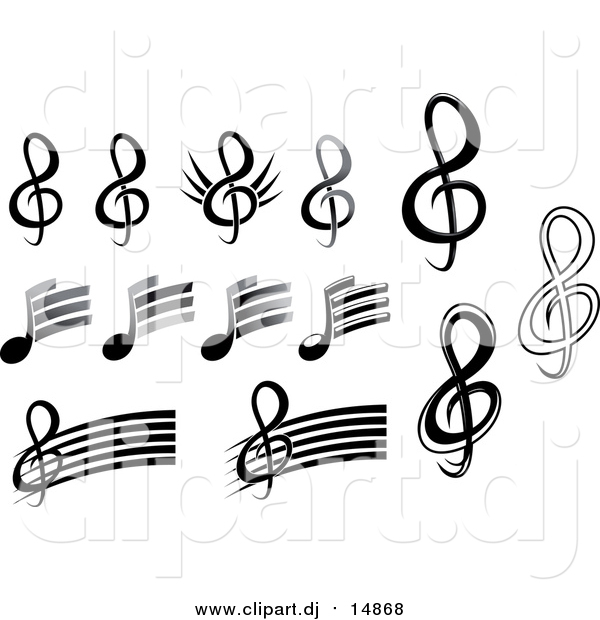 Vector Clipart of Black and White Music Notes