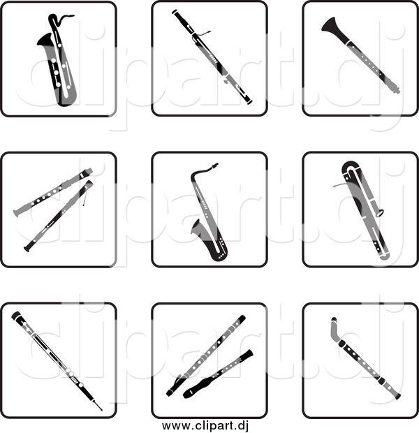 Vector Clipart of Black and White Musical Instruments Icons