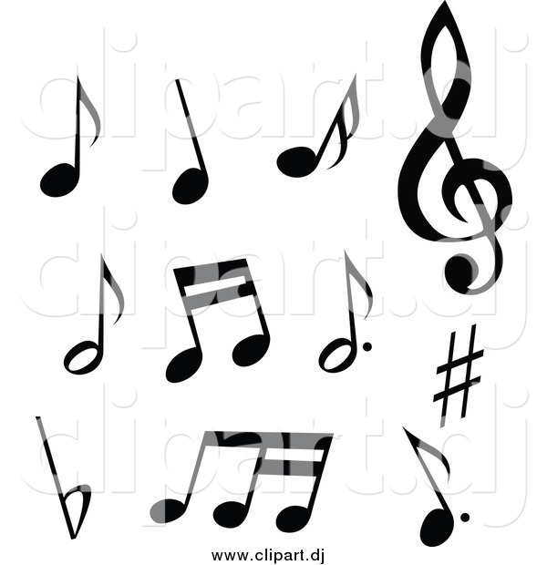 Vector Clipart of Black and White Musical Notes and Symbols