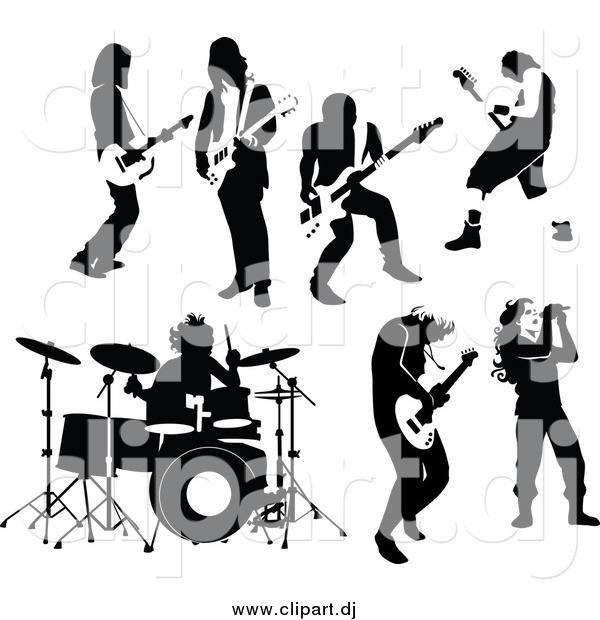 Vector Clipart of Black and White Rock and Roll Male Musicians