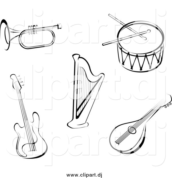 Vector Clipart of Black and White Sketched Instruments