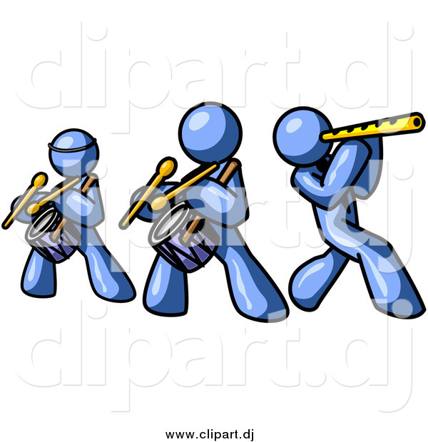 Vector Clipart of Blue Men Playing Flutes and Drums