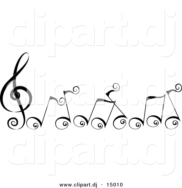 Vector Clipart of Cartoon Black Swirly Music Notes
