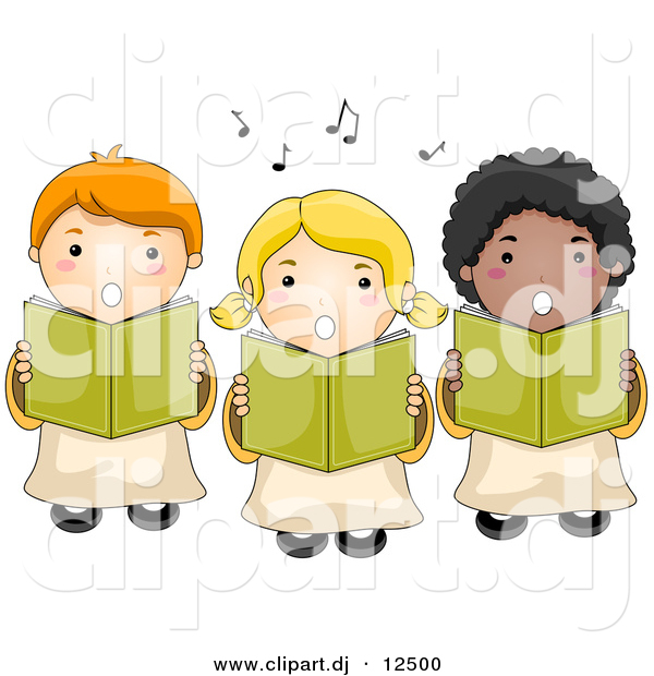 Vector Clipart of Cartoon Choir Kids Singing