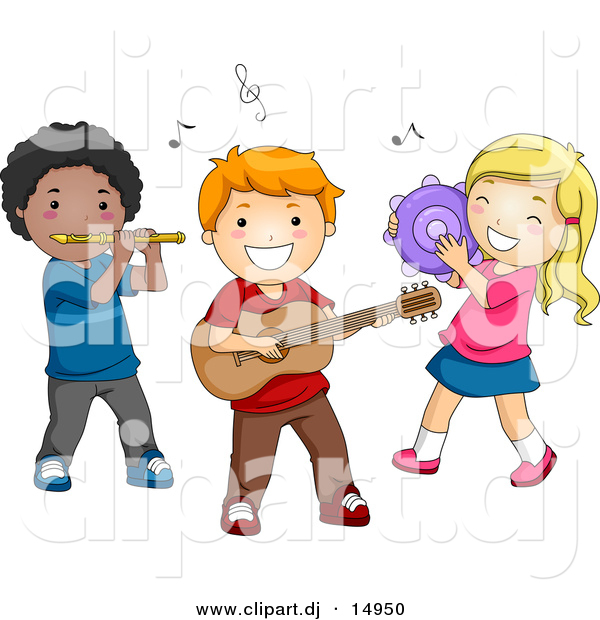 Vector Clipart of Cartoon Preschool Kids Playing Instruments