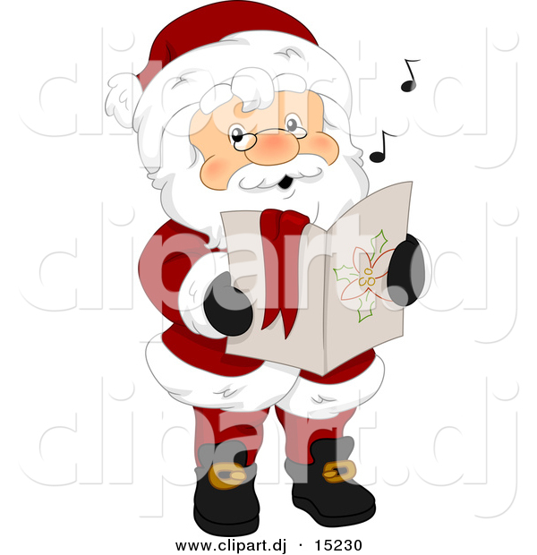 Vector Clipart of Cartoon Santa Singing Christmas Carols