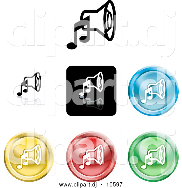 Vector Clipart of Colored Music Speaker Icons