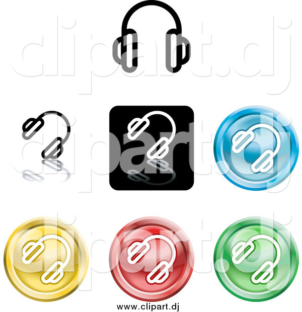 Vector Clipart of Colorful Headphones Icons