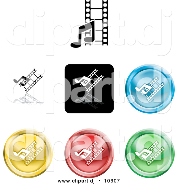 Vector Clipart of Colorful Media Music and Film Icon Buttons