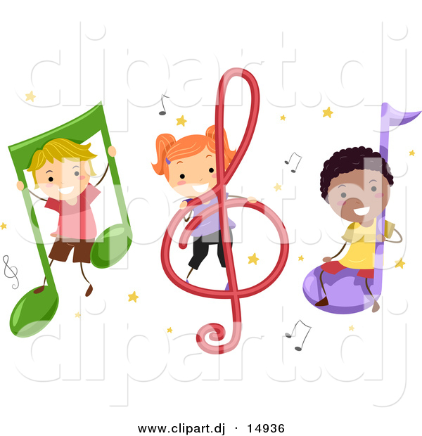 Vector Clipart of Diverse Cartoon Students with Music Notes