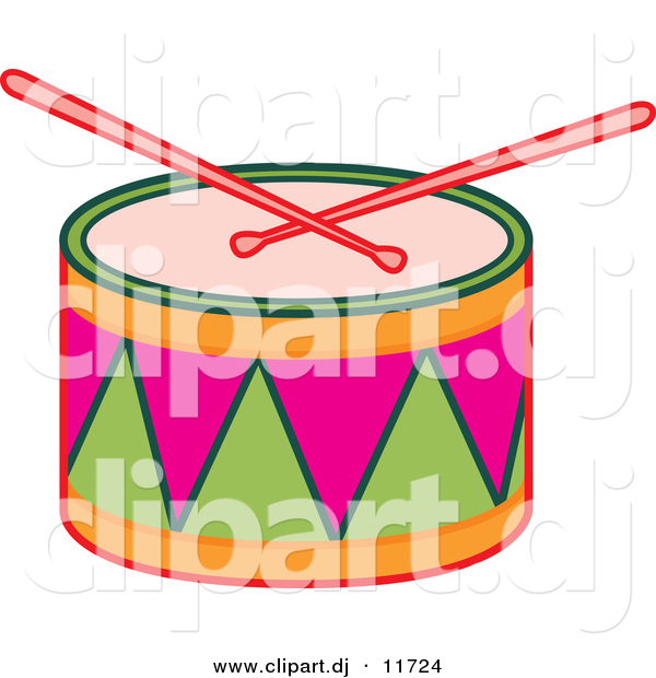 Vector Clipart of Drumsticks on Colorful Drum