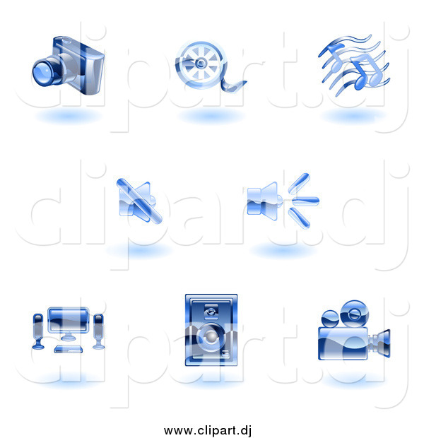 Vector Clipart of Floating Shiny Blue Media Icons