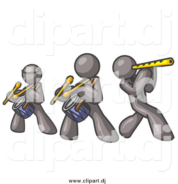 Vector Clipart of Gray Men Playing Flutes and Drums