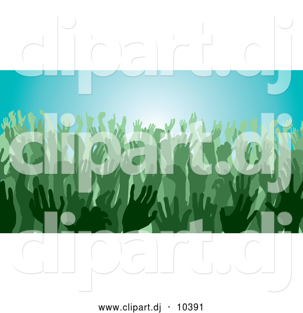 Vector Clipart of Green Silhouetted Hands in a Crowd