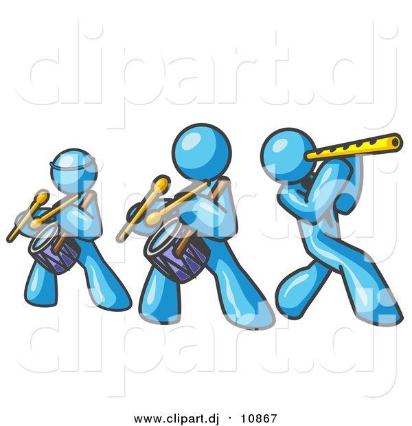 Vector Clipart of Light Blue Men Playing Flutes and Drums at a Music Concert