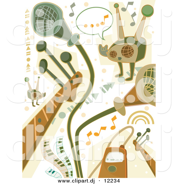 Vector Clipart of Music Doodles - Digital Collage - Green and Brown