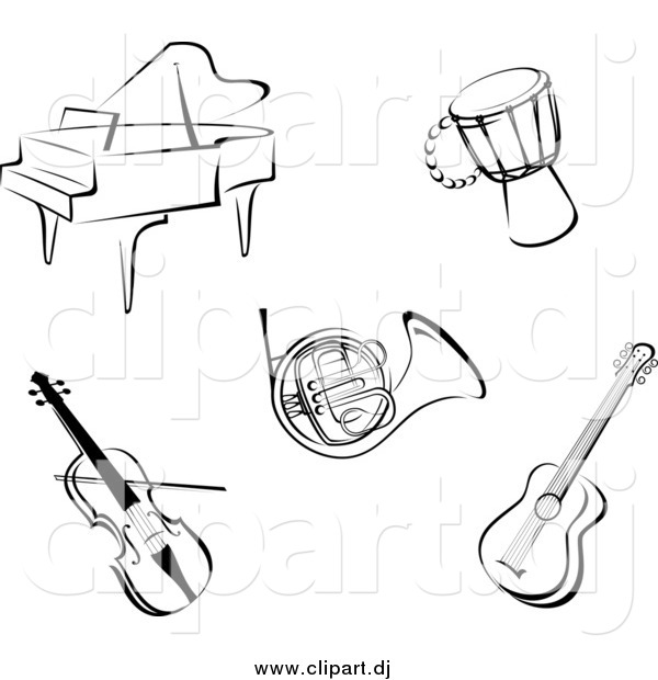 Vector Clipart of Music Instruments in Black and White