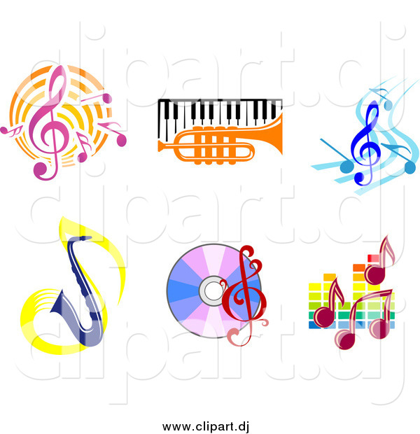 Vector Clipart of Music Notes, Instruments, and CDs