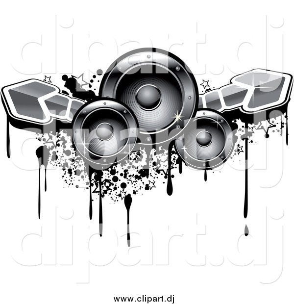 Vector Clipart of Music Speakers with Arrows and Grunge