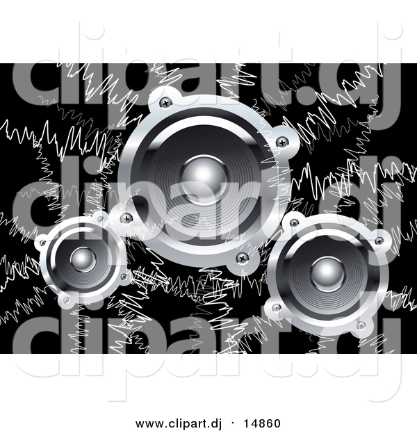 Vector Clipart of Music Waves and Audio Speakers on Black