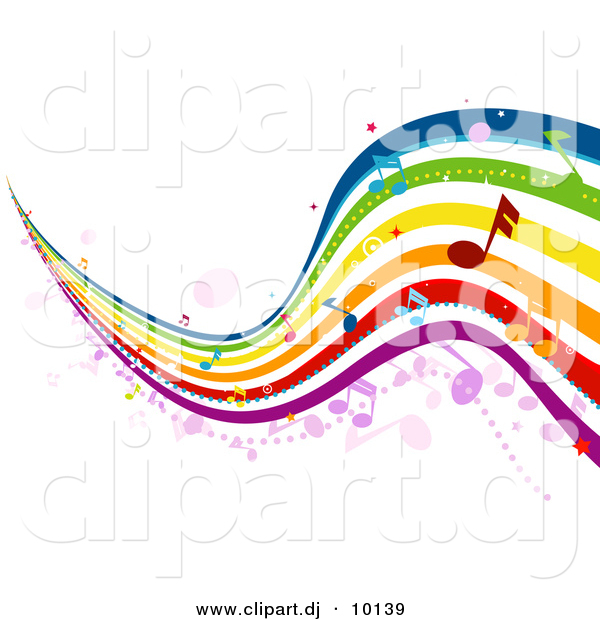 Vector Clipart of Musical Rainbow Waves with Music Notes