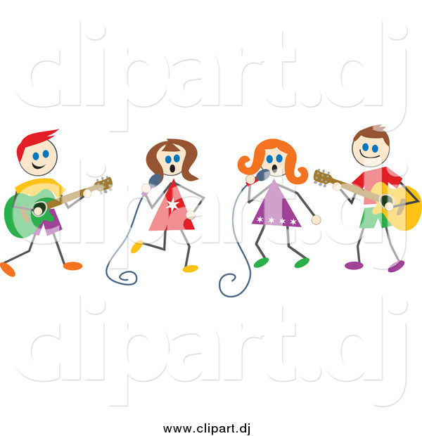 Vector Clipart of Musical Stick Kids in a Band