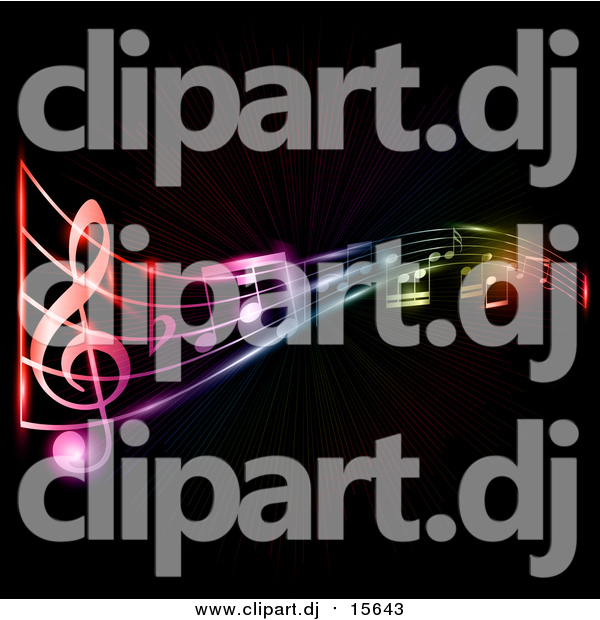 Vector Clipart of Neon Music Notes over Black