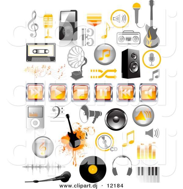 Vector Clipart of Orange and Black Music Icons - Digital Collage