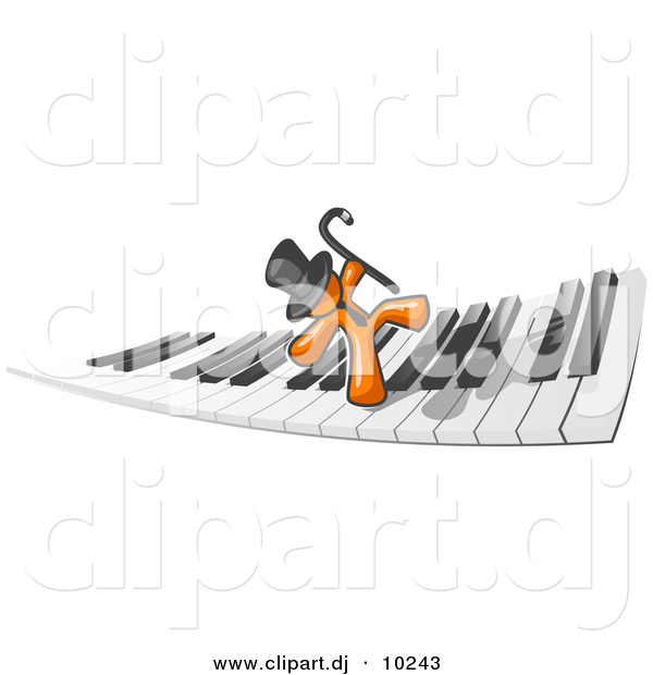 Vector Clipart of Orange Man Dancing on Piano Keyboard Keys