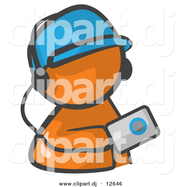 Vector Clipart of Orange Man Listening to Mp3 Music Player