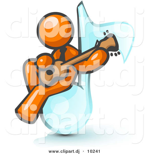 Vector Clipart of Orange Man Playing a Guitar While Sitting on a Giant Music Note