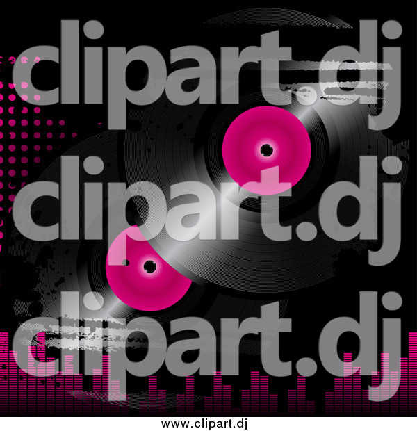 Vector Clipart of Pink and Black Vinyl Records on a Grunge Background with Dots and Equalizer Bars