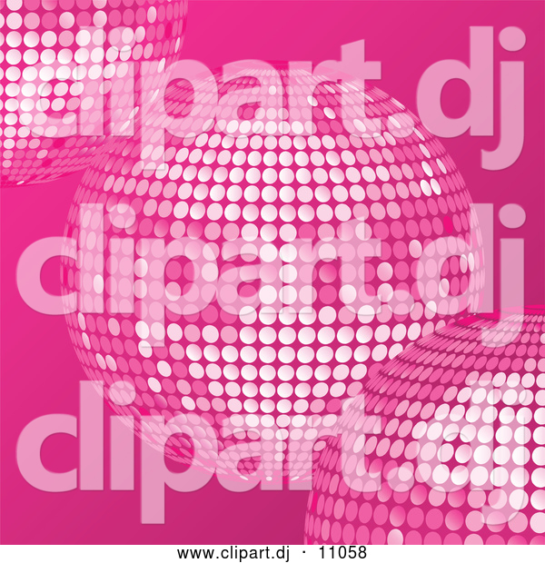 Vector Clipart of Pink Disco Balls over a Pink Background