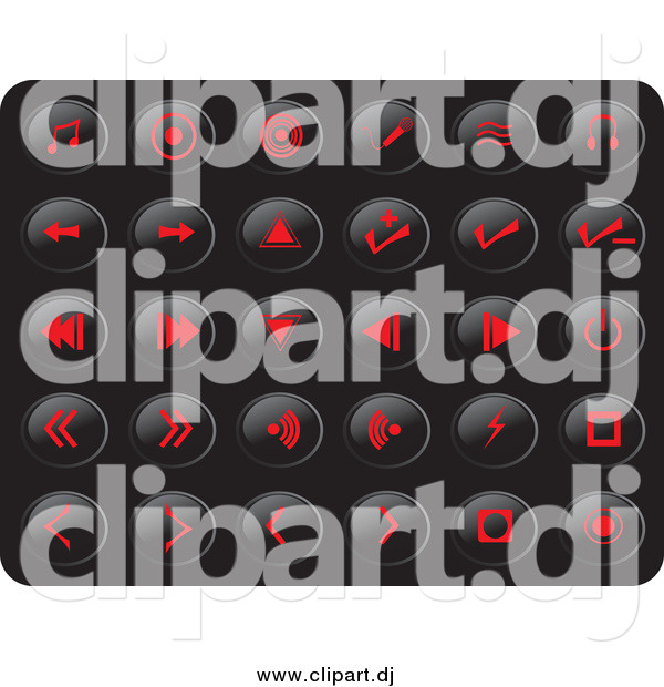Vector Clipart of Red Media Button Icons on Black