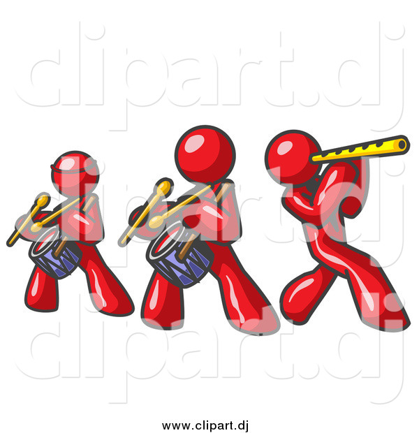 Vector Clipart of Red Men Playing Flutes and Drums in a Band
