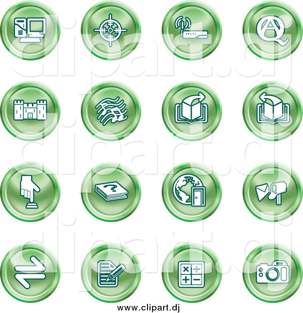 Vector Clipart of Round Green Computer and Music Icons