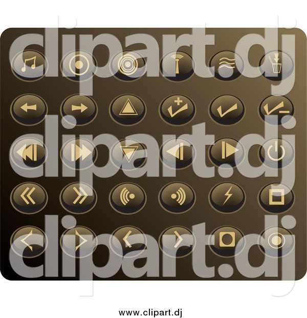Vector Clipart of Round Tan Media Button Icons on a Gold Background