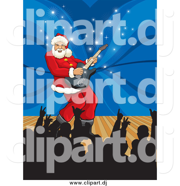 Vector Clipart of Santa Playing a Guitar on a Stage