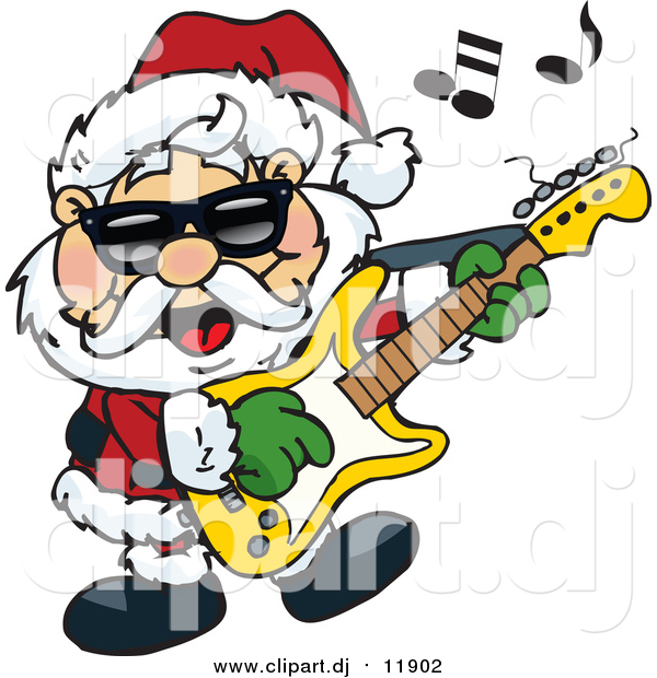 Vector Clipart of Santa Wearing Shades, Rocking out and Playing a Guitar